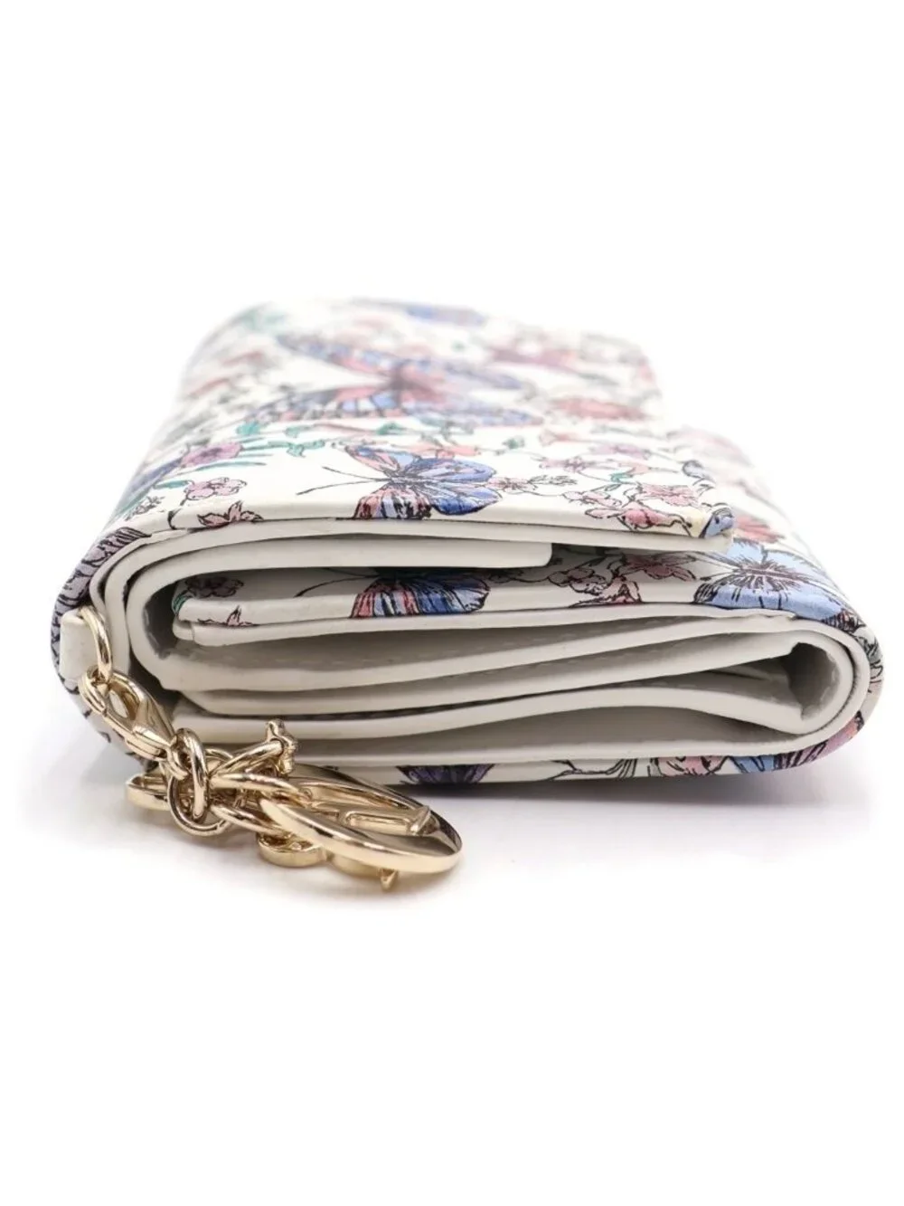 Dior Cannage Papillon Flower Compact Wallet Trifold Coin Case White Multicolor
